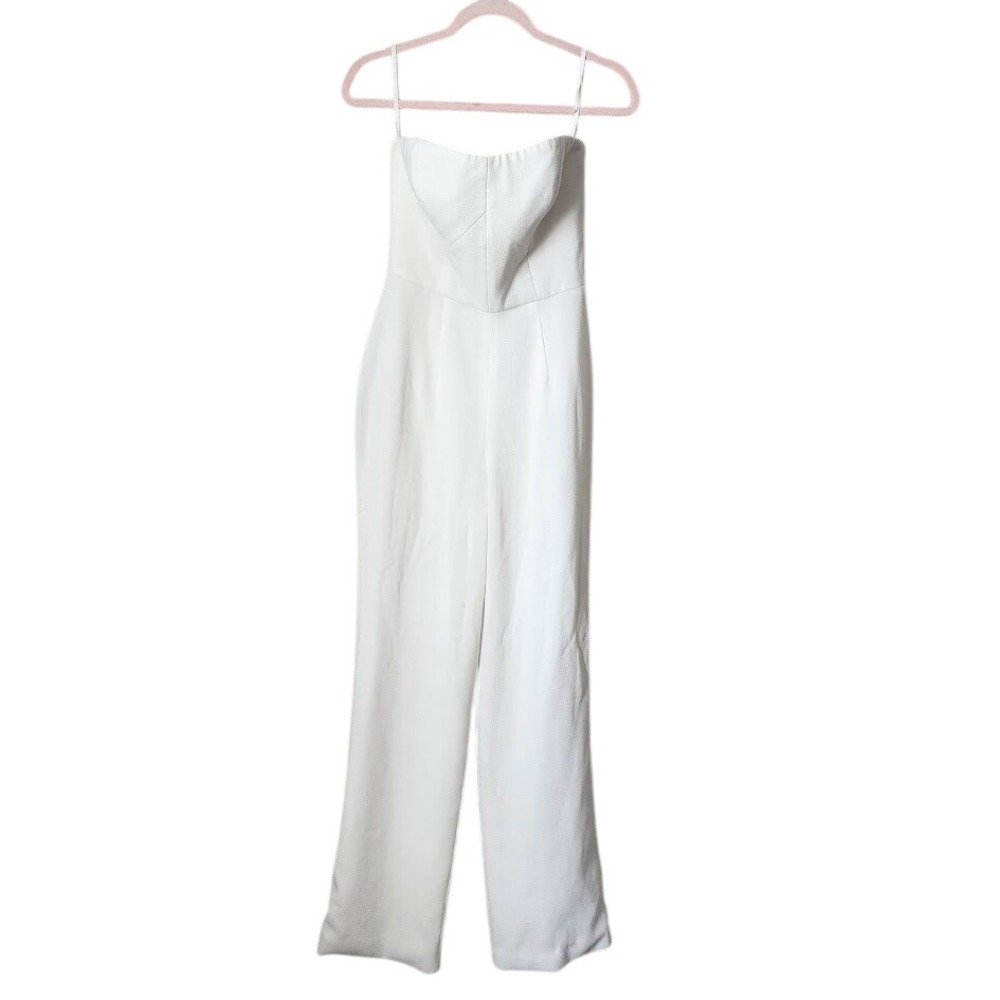 DRESS THE POPULATION Strapless Slim Wide Leg Jumpsuit in white‎ resortwear S